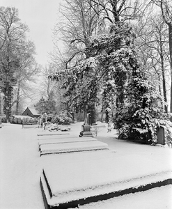 858879 Gezicht op de 1e Algemene Begraafplaats Soestbergen (Gansstraat) te Utrecht, tijdens winterse omstandigheden.
